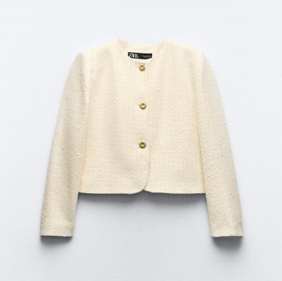 Zara 2024 Collection Ivory Textured Tweed Blazer Short Set - Picture 5 of 14